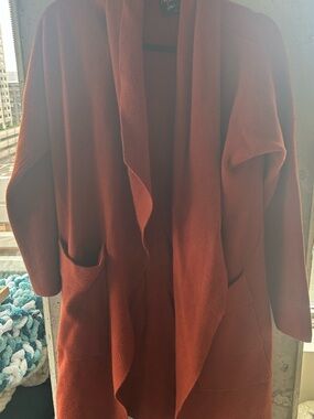 Open-Front Draped Cape Coat in Rust - Women's Jacket